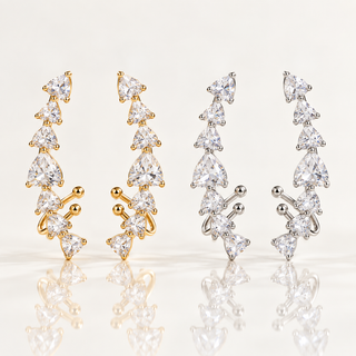 Crystal curve earring with cuff