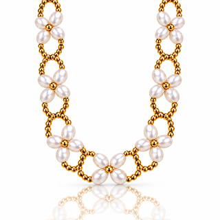 choker pearl flowers gold