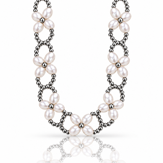 choker pearl flowers silver